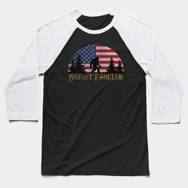 Bigfoot Fanclub (American Flag) Baseball T-Shirt by JM's Designs